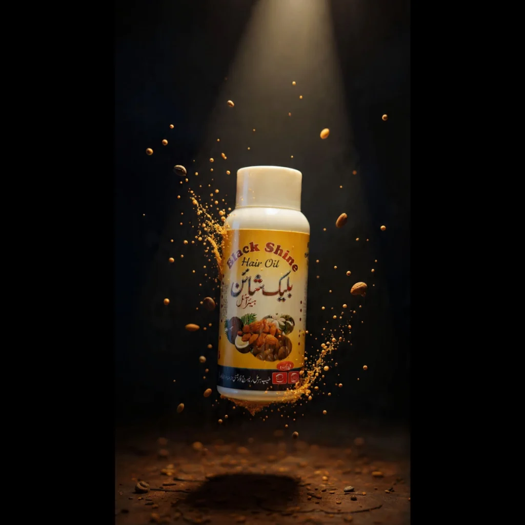 Black Shine Hair Oil herbal hair growth oil bottle with coconut almond and kalonji ingredients